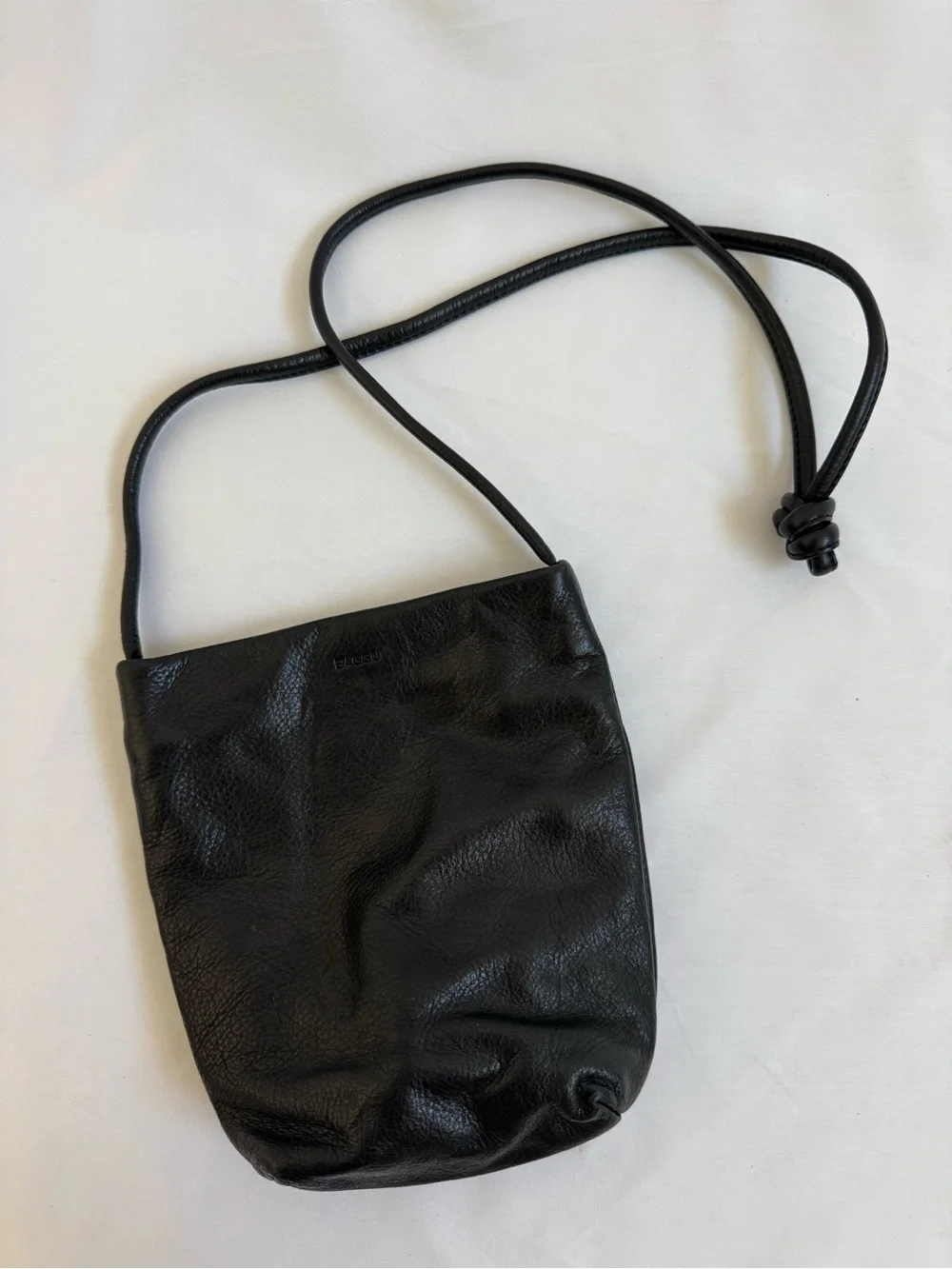 BAGGU Black Pebbled Leather Drawstring Crossbody - Picture 2 of 3